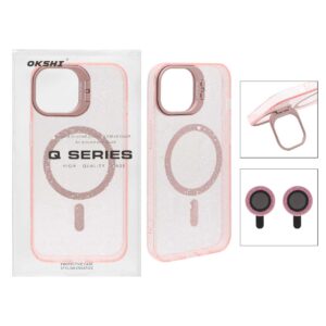 قاب BRACKET اکلیلی Magsafe با ست محافظ لنز رینگی Apple iPhone 13 / iPhone 14 - صورتی (پک دار)